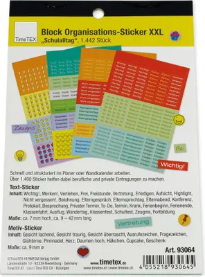 Produktbild von TimeTEX Block Organisations-Sticker XXL „Schulalltag“, 1.442 Stück