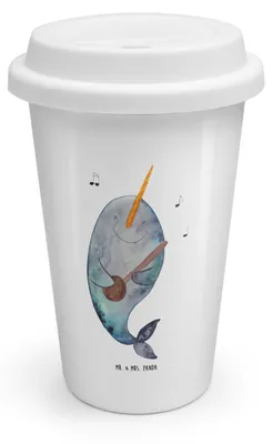 Produktbild von Mr. & Mrs. Panda Kaffeebecher To Go Narwal Gitarre - Weiß - Geschenk, Thermobecher, ToGo, Meerestiere, Tanzen, Coffee Becher, Wal, Mehrwegbecher, Problemlösung, Probleme
