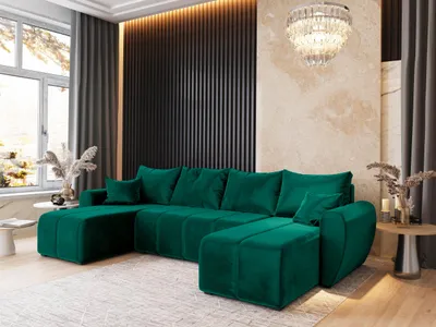 Produktbild von Masseno Ecksofa MADISON U mit Schlaffunktion U-Form, Sofa mit Bettkasten, Wohnzimmersofa, Couch, Soffa, Bettsofa, Couchgarnitur- Grün, KRONOS 19