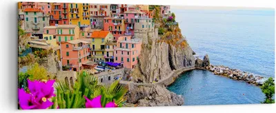 Produktbild von Bild auf Leinwand - Leinwandbild - Italien küste felsen landschaft - 140x50cm - Wand Bild - Wanddeko - Leinwanddruck - Bilder - Kunstdruck - Leinwand bilder - Wandkunst - AB140x50-2684