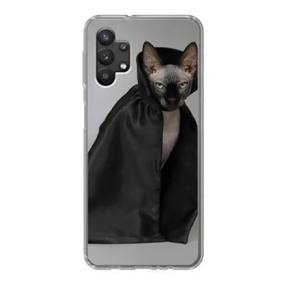 Produktbild von MuchoWow® Handyhülle Schutzhülle Hülle für Samsung Galaxy A32 5G Katze - Umhang - Schwarz Silikon Softcase Handy Hülle - Softcase