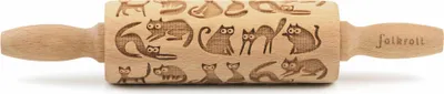 Produktbild von Folkroll Teigrolle Katzen, junior, 23 cm, Nudelholz, Prägerolle, Muster, Motiv, Rolle, Buchenholz, 330531