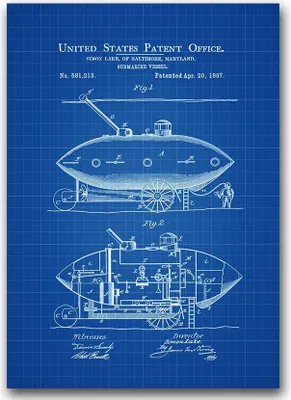 Produktbild von Poster - Canvas - Leinwand - 59,4 cm x 84,1 cm - Fotoposter - Leinwandkunst - Die US-Patent auf U-Boot