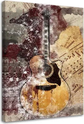 Produktbild von Leinwandbild pastellfarbene retro-gitarre 70x100 cm Feeby beige wandbild bereit zum aufhängen