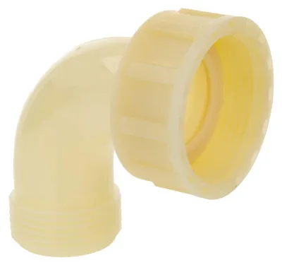 Produktbild von tecuro 90° Winkel mit 1 Zoll Außengewinde x 1 1/4 Zoll Überwurfmutter, PA (nylon 66), natur
