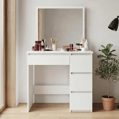 Zdjęcie produktu dla Toaletka kosmetyczna z lustrem do makijażu wizażu z szufladami 80 cm FUNFIT biała
