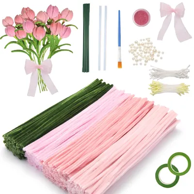 Productafbeelding van Set pijpenreinigers - 400 stuks - Voor knutselprojecten en bloemdecoraties - Roze