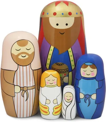 Productafbeelding van Russische Matrioshka-poppen van hout - Set van 5 - Familie van de koning - Stapelspeelgoed - Pasen - Verjaardag - Cadeau