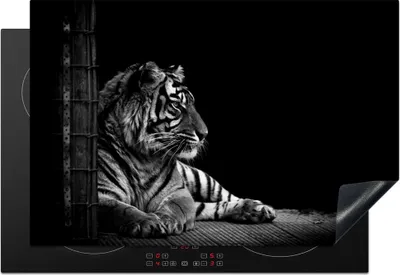 Produktbild von KitchenYeah© Herdabdeckplatte Tiger - Tiere - Schwarz - Weiß , 76x51cm, Küche Deko, Glaskeramikkochfeld Herdabdeckung, Abdeckplatte fùr Kochfeld