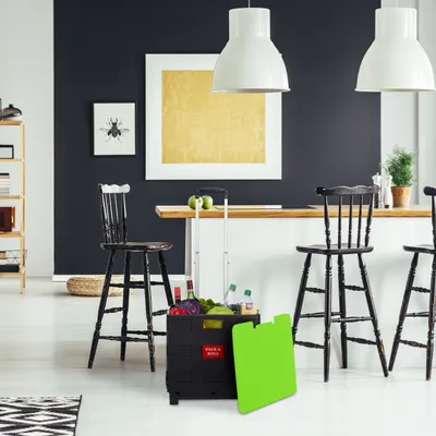 Produktbild von Relaxdays Einkaufstrolley, Klapptrolley mit Rollen & Deckel, Teleskopgriff, bis 35 kg, faltbarer Trolley, grün/schwarz