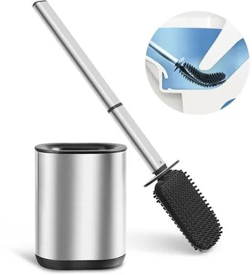 Produktbild von Silikon Toiletborstel Flexibel mit Edelstahl Halter Toiletborstel Set flexibel für Wandmontage ohne Bohren und Stehen in Badkammer