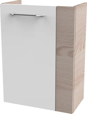 Produktbild von Fackelmann B.CLEVER Waschbeckenunterschrank schmal Unterschrank für Waschtisch im Gäste-WC (44 cm x 60 cm x 24,3 cm) Türanschlag links SBC Badezimmerschrank hängend in Braun hell/Weiß