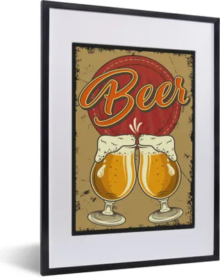 Produktbild von MuchoWow® MuchoWow® Gerahmtes Poster Mancave - Biergläser - Vintage - Zeichnung 30x40 cm - Poster mit zchwarzem Bilderrahmen - Wandposter Schlafzimmer