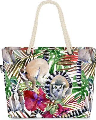 Produktbild von VOID Lemuren Dschungel Strandtasche Shopper 58x38x16cm 23L XXL Einkaufstasche Tasche Reisetasche Beach Bag