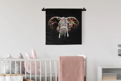 Produktbild von MuchoWow® Wandteppich Wandbehang Elefant - Tiere - Farben 60x60 cm Tapisserie Dekoration Wandtuch - Dekorationen - Wand Decke