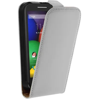 Produktbild von PhoneNatic Kunst-Lederhülle kompatibel mit Motorola Moto E - Flip-Case weiß + 2 Schutzfolien