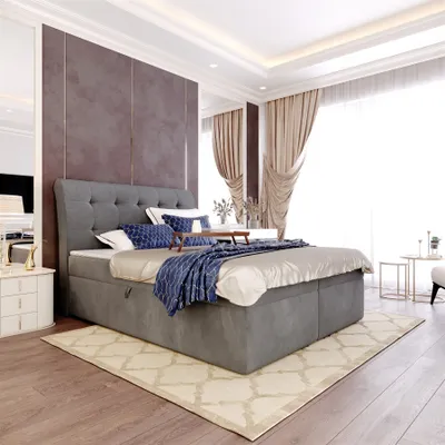 Produktbild von Boxspringbett Schlafzimmerbett DASIO 160x200cm Stoff Dunkelgrau inkl. Bettkasten