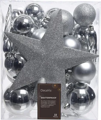 Obrázek produktu pro DECORIS Weihnachtskugeln Mix 023371 bruchfest silber 33St