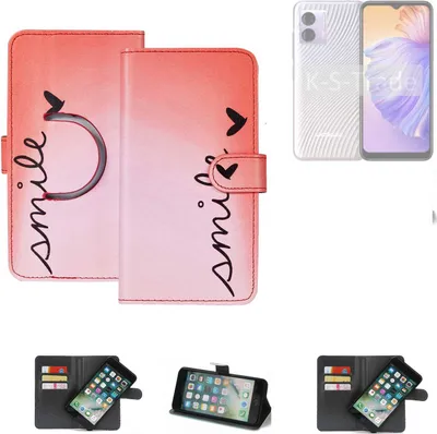Produktbild von K-S-Trade Schutzhülle Handyhülle kompatibel mit Doogee N50 Hülle cover bookstyle Etui “smile“ rot Standfunktion Kameraschutz (1Stk)