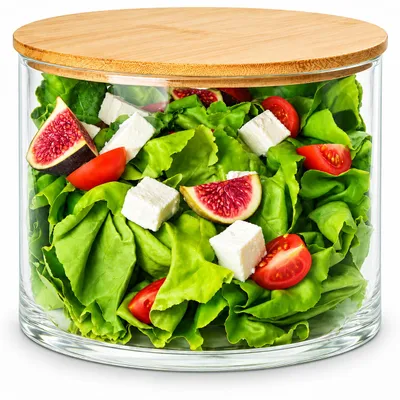 Image de Bol en verre avec couvercle en bois 20cm Bol Saladier Boîte en verre