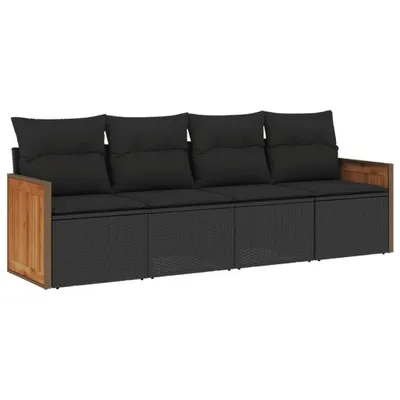Obrázok produktu pre vidaXL 4-dielna záhradná sedacia súprava s vankúšmi Black Poly Rattan