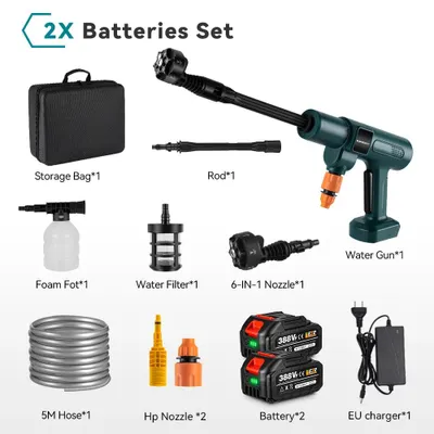 Immagine prodotto di Idropulitrice senza fili - 200 bar - Motore 3500W - Include 2 batterie e caricabatterie