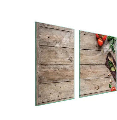 Image de Plaques de recouvrement pour cuisinière 2 pièces 100x52 Couverture de champ en vitrocéramique Planche à découper en bois Tomates