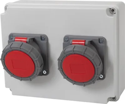 Produktbild von IP65 Stromverteiler Wandverteiler Steckdosen verdrahtet IP65 CEE 2x16A 3.3031 R-240
