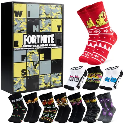 Obrázok produktu pre Fortnite Ponožky Adventný Kalendár 2026 Pánsky 24 Párov Adventný Kalendár Ponožky pre Hráčov Farebný