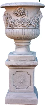 Produktbild von Schöne Amphore mit Sockel aus Steinguss perfekt für den Garten die Terrasse oder den Vorgarten ist Witterungsbeständig und Neu 88cm H, PO-410uPO-74