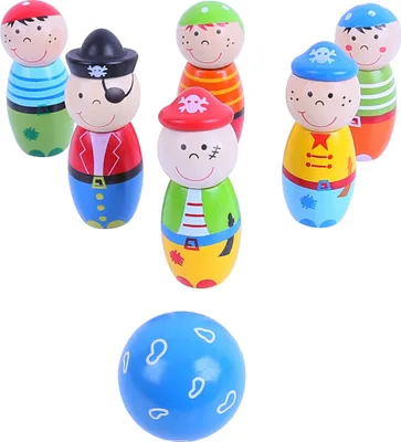 Produktbild von BigJigs Holz Kegelspiel Piraten - 7-teiliges Kinderspiel