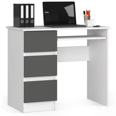 Produktbild von Computerschreibtisch – Schreibtisch – Bürotisch – Büroschreibtisch – 90 cm – Weiß / Graphit – Funktionaler Computertisch mit 3 Schubladen