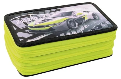 Produktbild von Eberhard Faber 577571 - Federmäppchen Triple Decker, mit 36 Schreibutensilien, Stiftetui Race Car mit 3 Reißverschlüssen