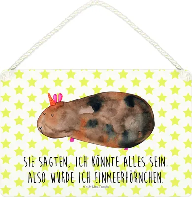 Produktbild von Mr. & Mrs. Panda Schild Einhorn Meerschweinchen DIN A4 - Weiß - Geschenk, Holzschild, wandtafel, kleine aufmerksamkeit, Meerhörnchen, holzbild, Türschild, Unicorn