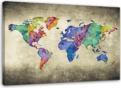 Produktbild von Leinwandbild farbige vintage-weltkarte 100x70 cm Feeby farbe wandbild bereit zum aufhängen