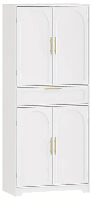 Immagine prodotto di Armadio alto da cucina - Mobiletto contenitore - Armadio bianco - Mobiletto da cucina con cassetti - Armadio alto per la cucina - Ripiani regolabili