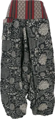 Produktbild von Bedruckte Haremshose, Pluderhose mit Breitem Gewebtem Bund - Modell 10, Damen, Schwarz, Baumwolle, Hosen