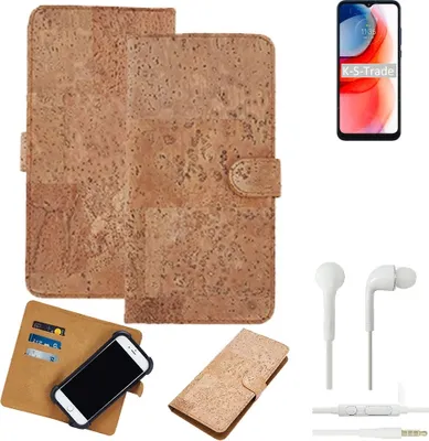 Produktbild von K-S-Trade Hülle kompatibel mit Motorola Moto G Play (2021) + in ear Kopfhörer Kork Handyhülle Cover  Schutzhülle TPU Case Bumper in Hellbraun,