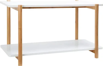 Produktbild von Konsolentisch Sofatisch Bücherregal Standregal aus Bambus Holz mit 2 ablagen für Büro Wohnzimmer (Weiss, 80x36,5x44cm)