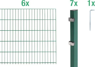 Obrázek produktu pro Alberts 651053 Doppelstabmattenzaun als 14 tlg. Zaun-Komplettset, grün, Höhe 140 cm, Länge 12 m