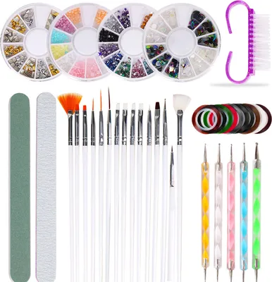 Produktbild von Nail Art Tool Kit Nail Art Malstift Nagelpinsel Doppelseitige Punktierstifte Glitzer Strasssteine Set Nagelpolierer Goldfolie Nageldekoration