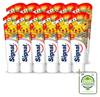 Immagine prodotto di 12 tubetti di dentifricio per bambini Signal - Gusto delicato alla menta - 75 ml - Confezione grande - 12 pezzi