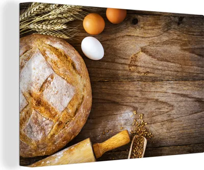 Produktbild von OneMillionCanvasses® - Leinwandbilder - 140x90 cm, Brot - Eier - Küche, Wandbilder Kunstdruck Wanddekoration - Foto auf Leinwand - Gemälde auf Holzrahmen