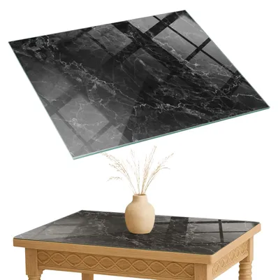 Produktbild von Glasplatte Tisch – Esstischplatte Glas – Tischplatte Glas – Glasarbeitsplatte Tisch – Glasplatte Esstisch – Pflegeleicht – Witterungsbeständig – 80x60 cm – Marmormuster mit Adern