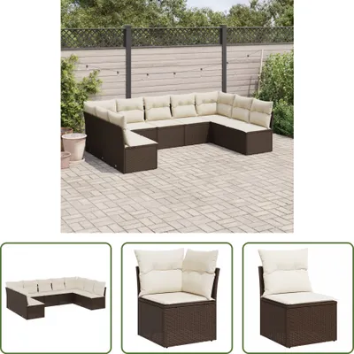 Produktbild von The Living Store 9-tlg. Garten-Sofagarnitur mit Kissen Braun Poly Rattan