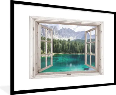 Produktbild von MuchoWow® Gerahmtes Poster Aussicht - Berg - Wasser 90x60 cm - Poster mit Schwarzem Bilderrahmen Wandposter Rahmen Foto Bilder - Wanddekoration - Fotos