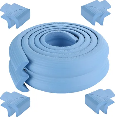 Obrázok produktu pre [2-pack] 2 metre dlhý chránič okrajov stola v tvare L Baby Proector + 8 rohov (nebesky modrá) Mäkký netoxický