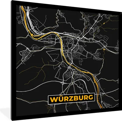 Produktbild von MuchoWow® Gerahmtes Poster Stadtplan - Deutschland - Gold - Würzburg - Karte 40x40 cm - Poster mit Schwarzem Bilderrahmen Wandposter Rahmen Foto Bilder - Mit Rahmen - Wanddekoration Schlafzimmer