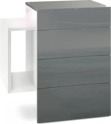 Produktbild von Vladon Nachttisch Queens,  Germany, Nachttischschrank mit 2 Schubladen und 1 seitlichem Fach zur Wandmontage, Weiß matt/Grau Hochglanz, inkl. LED Unterbaustrahler weiß (60 x 63 x 36 cm)
