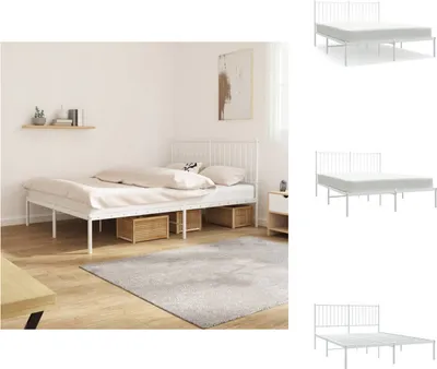 Produktbild von vidaXL Bettgestell mit Kopfteil Metall Weiß 135x190 cm -  Betten & Bettgestelle